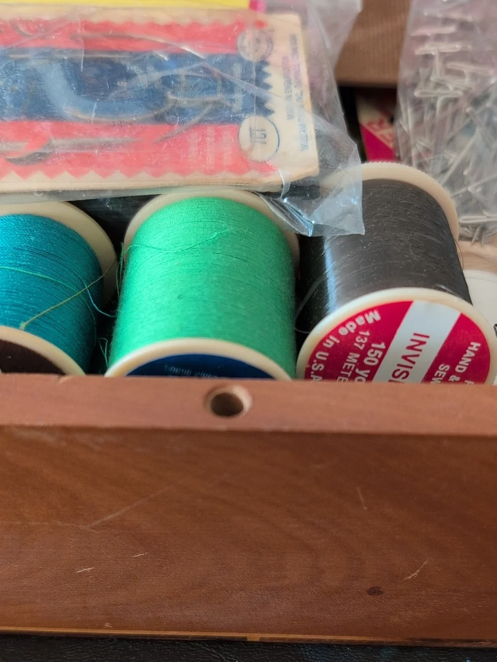 Vintage Wooden Box Sewing Kit Full Of Vintage Supplies.